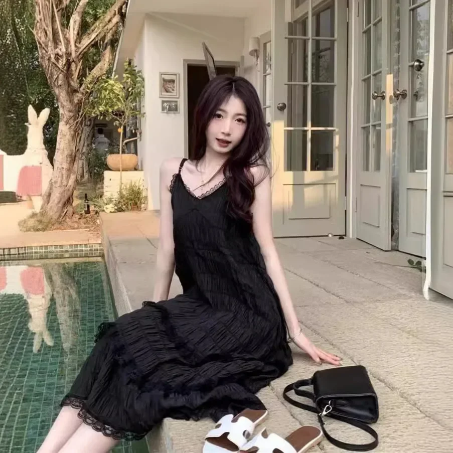 SweetAge-ReducingWhite French Style Tank Dress Loose Fit Long Dress For Women Spring Vacation Style Petite Cake Dress - Image 6