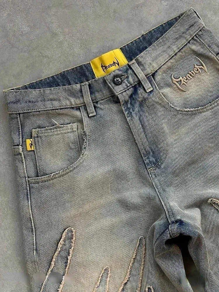 2024 American New Fashion Patch Baggy Casual Jeans For Men And Women Y2K High Street Harajuku High Waist Wide Leg Denim Trousers - Image 12