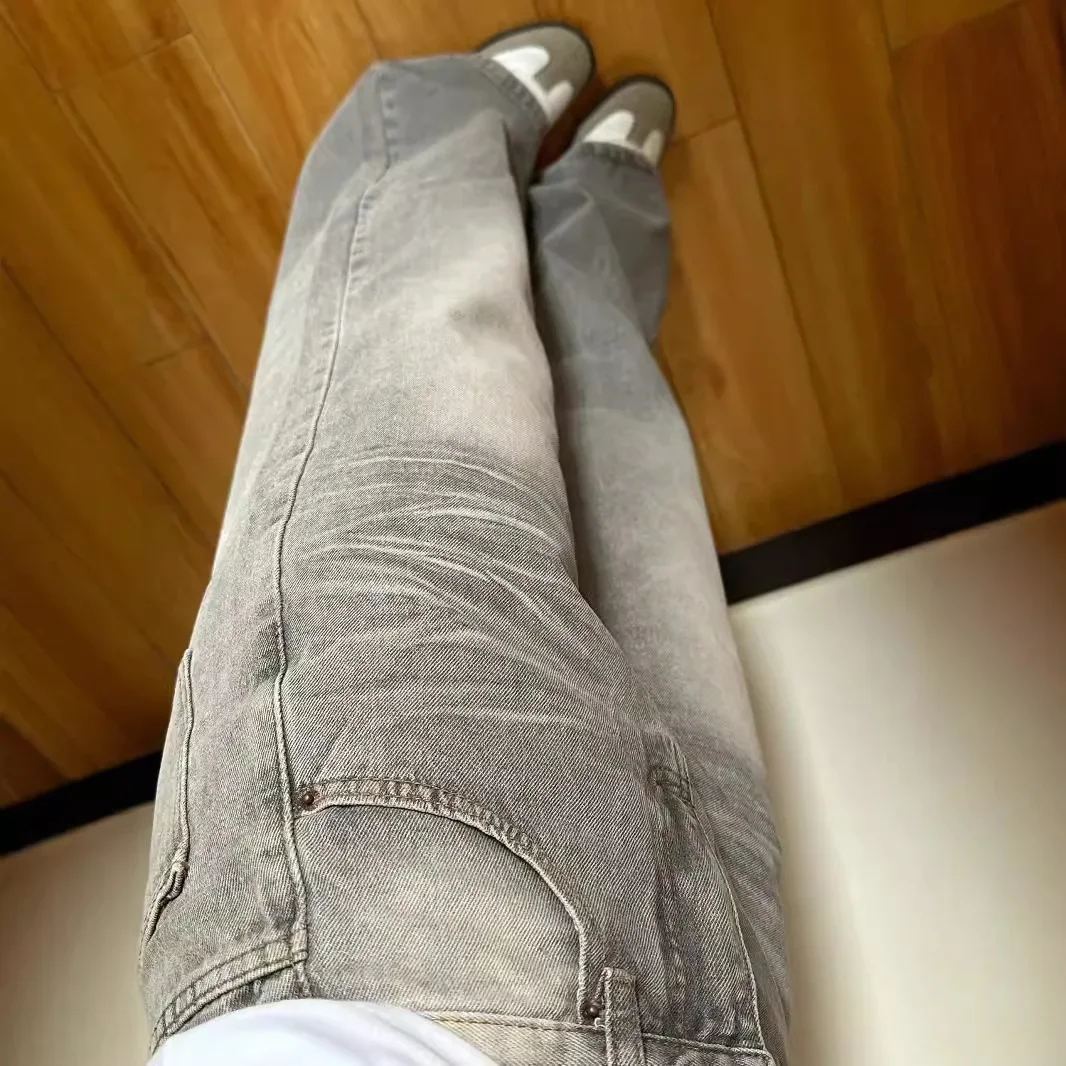 Vintage Wide-Leg Jeans Grey American Style Straight-Leg Casual Pants For Women Loose Fit Draped Spring Autumn 2024 New Arrival - Image 4