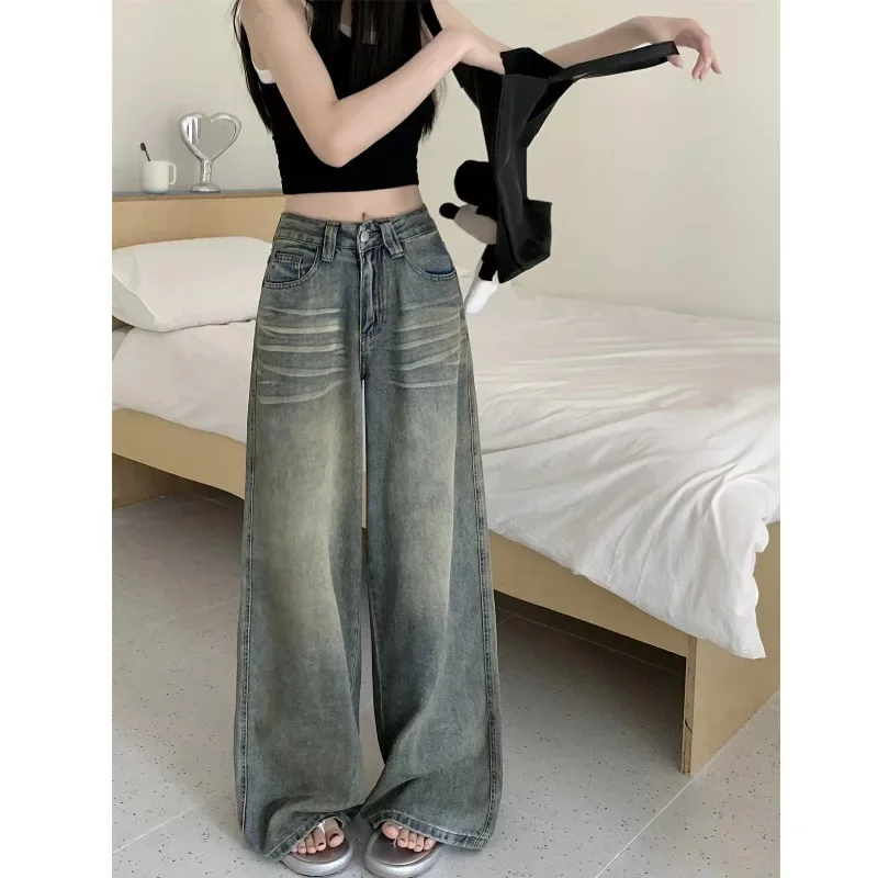 Vintage Wide-Leg Jeans Women's Loose-Fit High-Waisted Slimming Casual Straight-Leg Long Pants Trendy On The Ground - Image 2