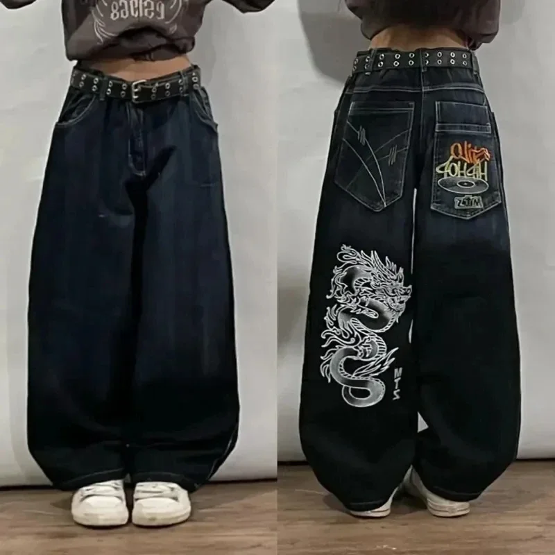 2024 American New Fashion Patch Baggy Casual Jeans For Men And Women Y2K High Street Harajuku High Waist Wide Leg Denim Trousers - Image 4