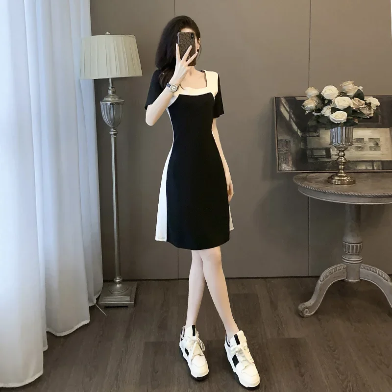 Midi Dresses for Sleeve Black Woman Dress Clothing Vintage Curvy 2025 Fashion Beach Outfits New in Cheap Casual Y2k Women Short