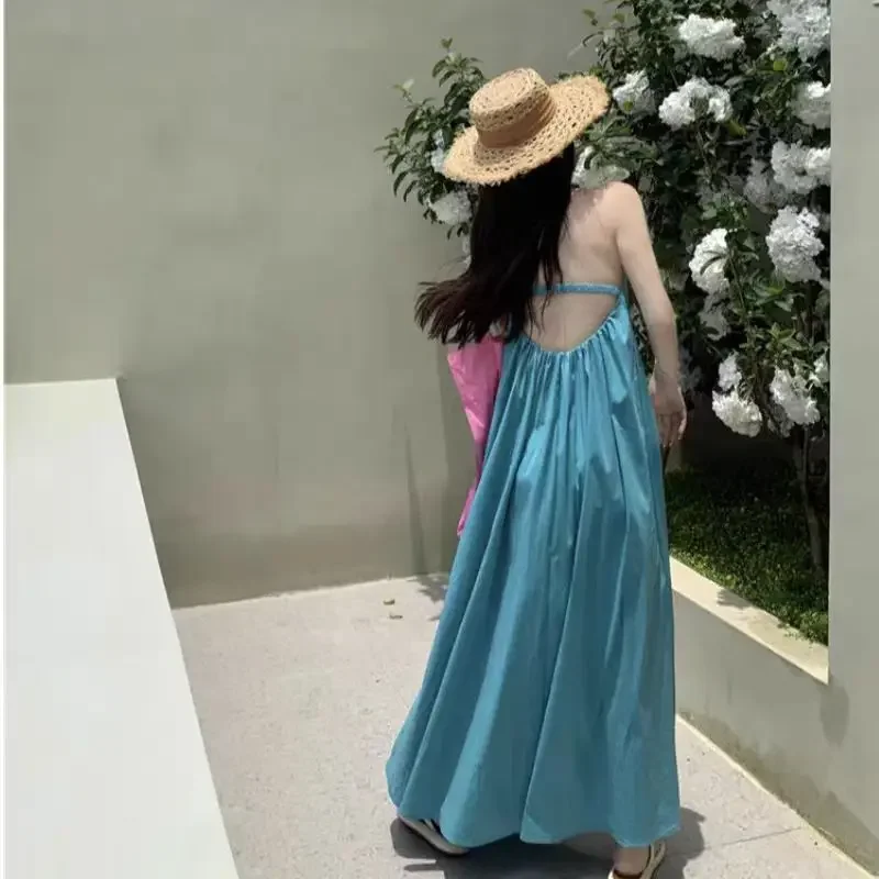 Summer Vacation Dress Thailand Style Open-back Halter Neck Age-reducing Photography Beach Long Dress Belted - Image 3