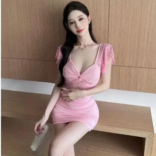 Lace Coquette Short Dresses for Women Sexy Tight Woman Dress Bodycon Mini Corset A Line Elegant Party High Quality Luxury Y2k - Image 2