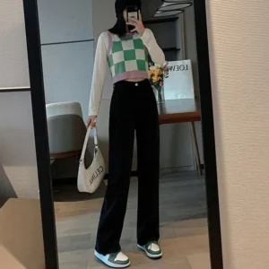 Fashion Artistic Lightweight Women Trendy Wide-legged Pants Simple Style Solid High-Waist Design Suitable Casual White Trousers