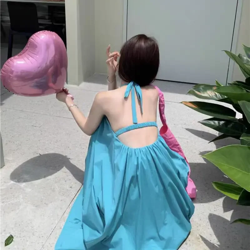 Summer Vacation Dress Thailand Style Open-back Halter Neck Age-reducing Photography Beach Long Dress Belted - Image 4