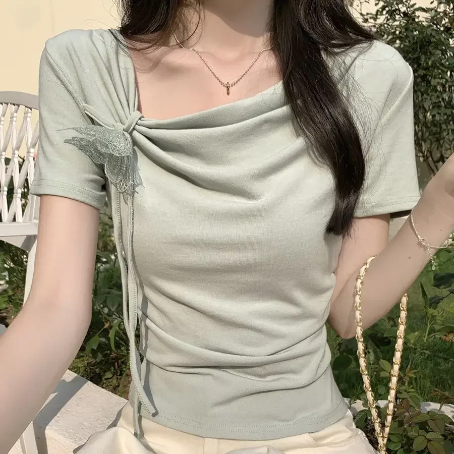 Short Sleeve Women's T-shirt Slim Female Top Trending Clothing Fashion 2025 High Quality Cheap Sales Polyester Clothes Sale Tee - Image 3