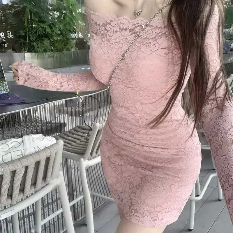 Pure Desire Aesthetic Off-shoulder Mini Dress For Women Spring Waist-fitted Spicy Girl A- line Hip Covering Long Sleeve Dress - Image 4