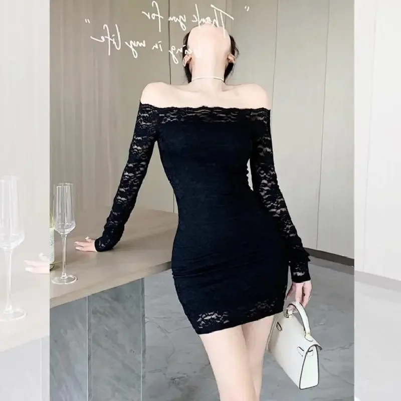 Pure Desire Aesthetic Off-shoulder Mini Dress For Women Spring Waist-fitted Spicy Girl A- line Hip Covering Long Sleeve Dress - Image 3