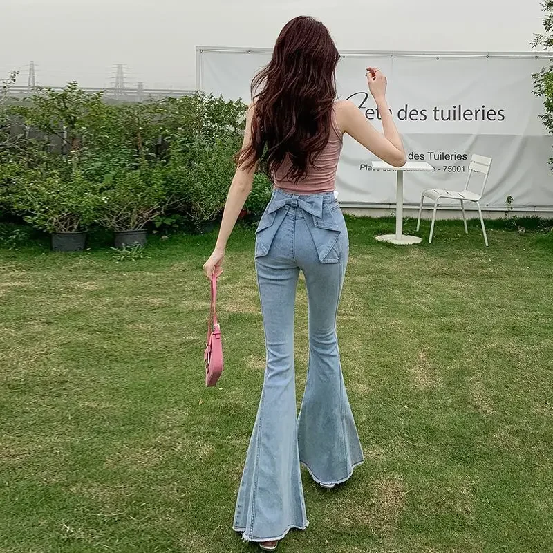 Spring Summer New High Waist 3D Butterfly Knot Denim Pants Women's European Style Slimming Butt Lifting Flared Trousers - Image 5