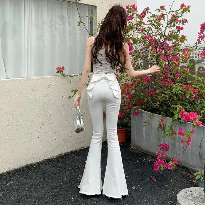 Spring Summer New High Waist 3D Butterfly Knot Denim Pants Women's European Style Slimming Butt Lifting Flared Trousers - Image 2