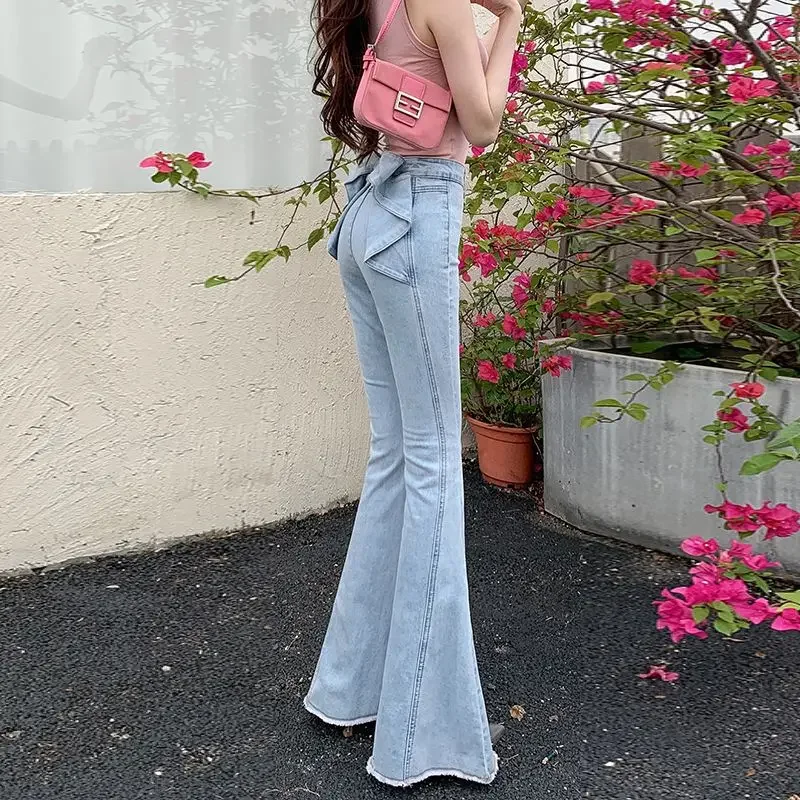 Spring Summer New High Waist 3D Butterfly Knot Denim Pants Women's European Style Slimming Butt Lifting Flared Trousers - Image 7