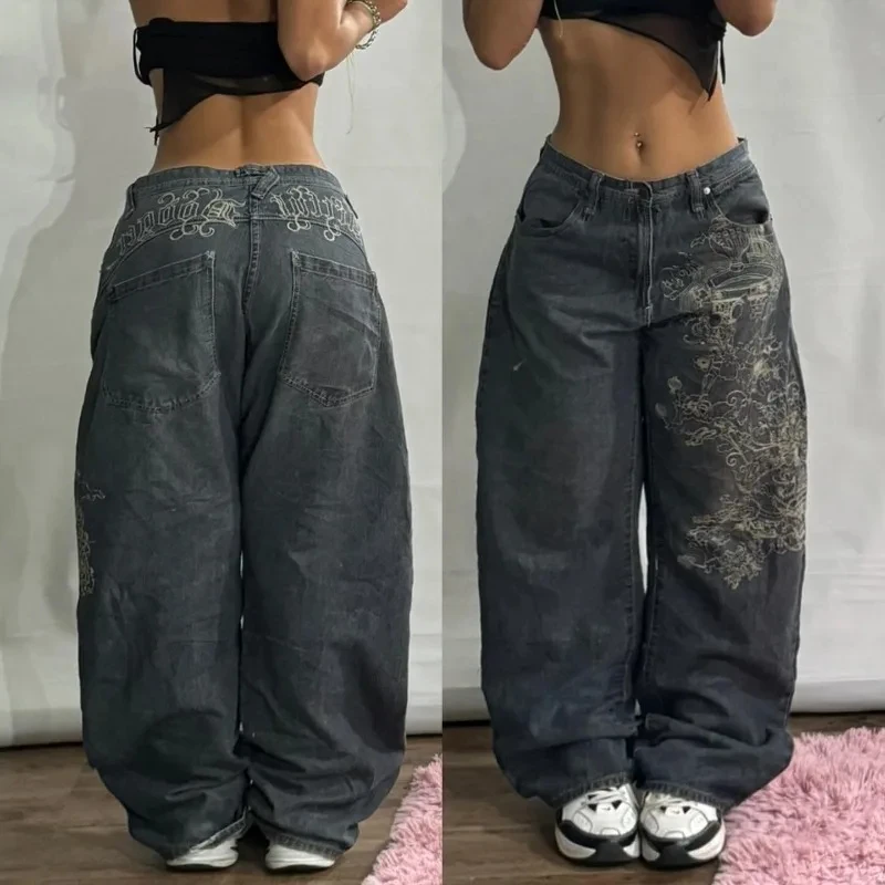 2024 American New Fashion Patch Baggy Casual Jeans For Men And Women Y2K High Street Harajuku High Waist Wide Leg Denim Trousers - Image 5